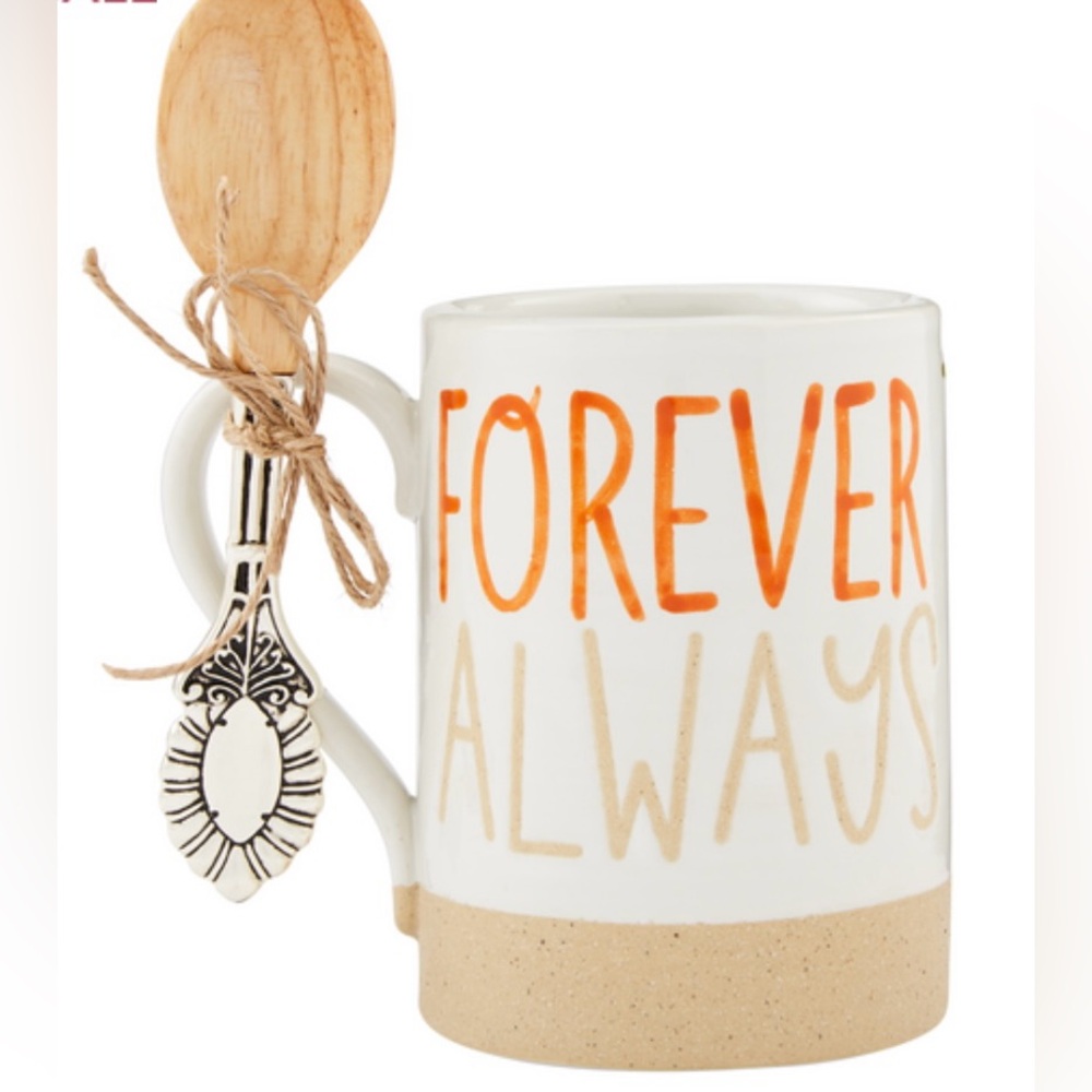NWT Mud Pie Forever Thankful COFFEE MUG Spoon Set Thanksgiving Host Gift